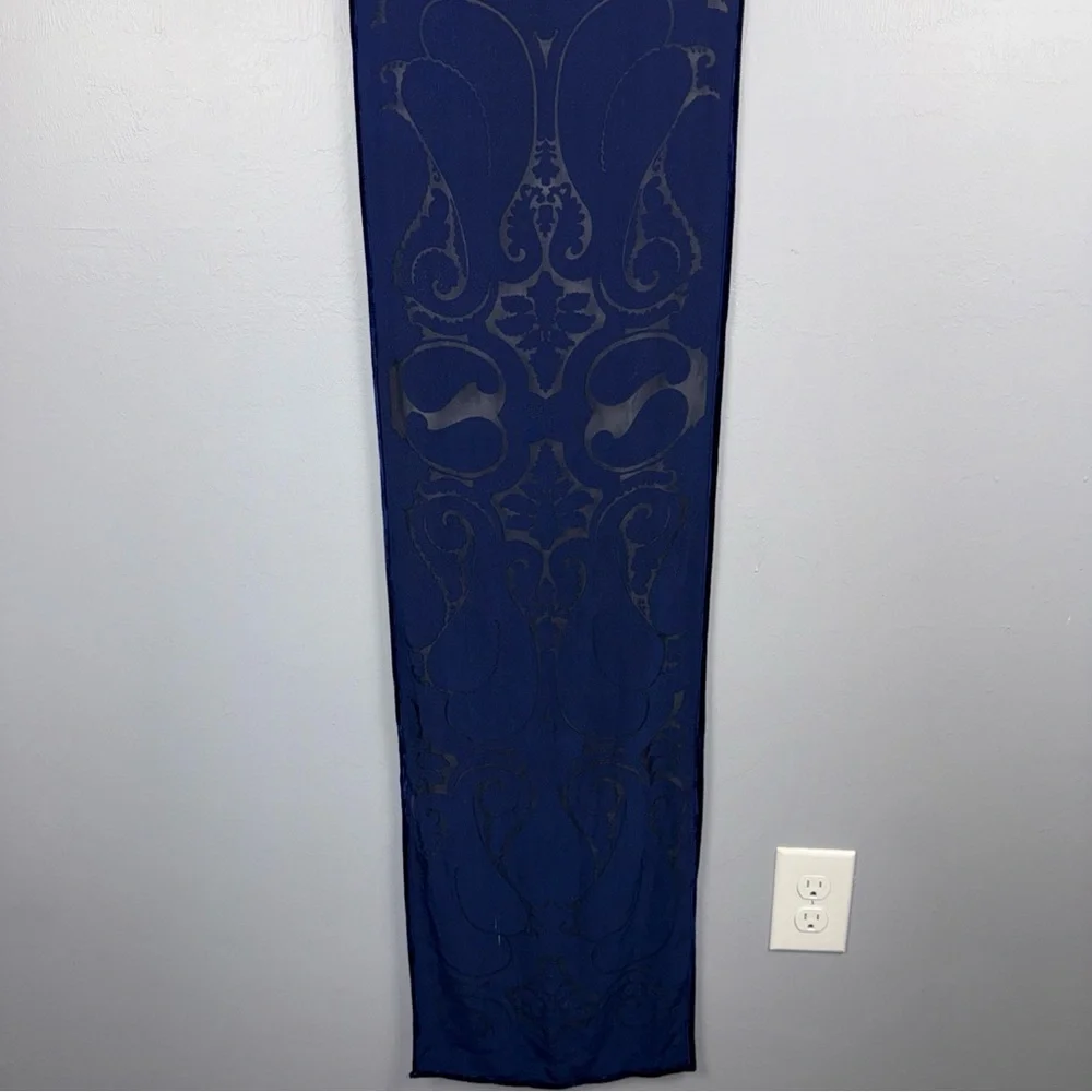 Women's Vintage‎ Velvet Abstract Burnout Blue Paisley Silk-Blend Scarf *READ